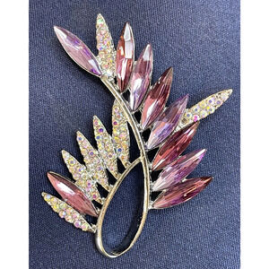 NWOT Purple Crystal Rhinestone Leaf Brooch Pin Floral Plant Branch Multicolor AB